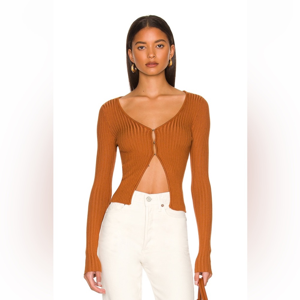 superdown Rust Brown Ribbed Cutout Long Sleeve Top